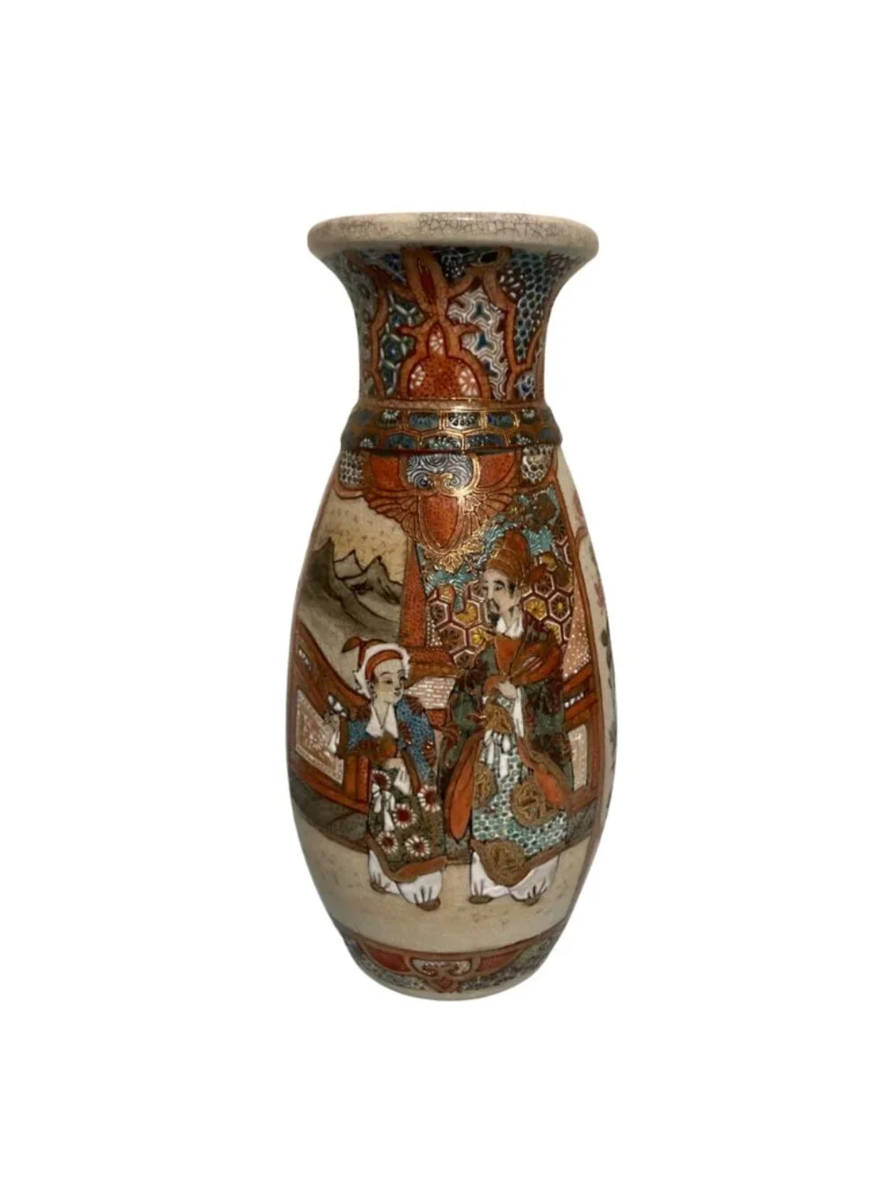 Antique Japanese Meiji Period Satsuma Vase Hand Painted Teacher And Student